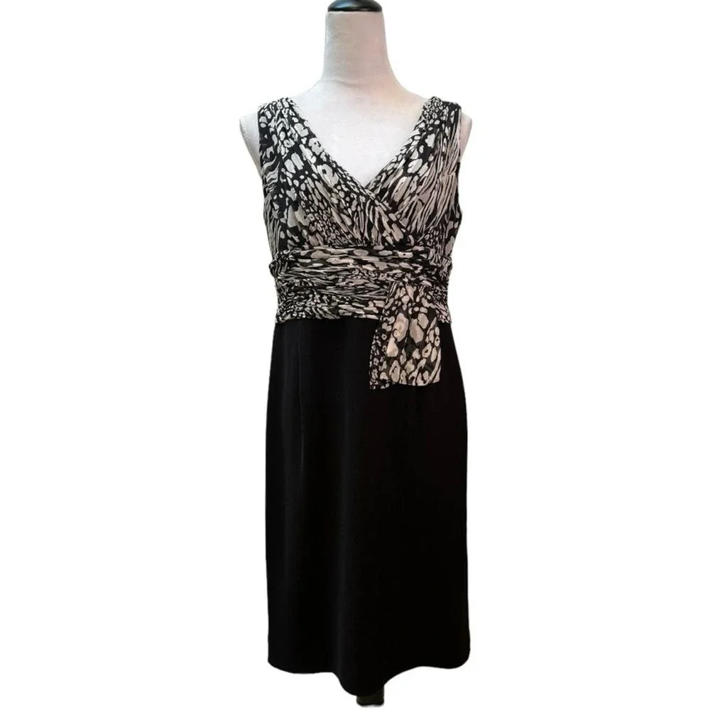 Tahari Arthur S. Levine Women 10 Black Animal Print Zebra Sheath Cocktail Dress